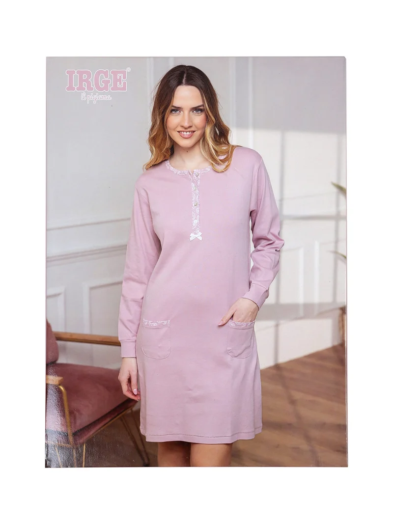 Camicia da notte a maniche lunghe in cotone interlock - blu scuro