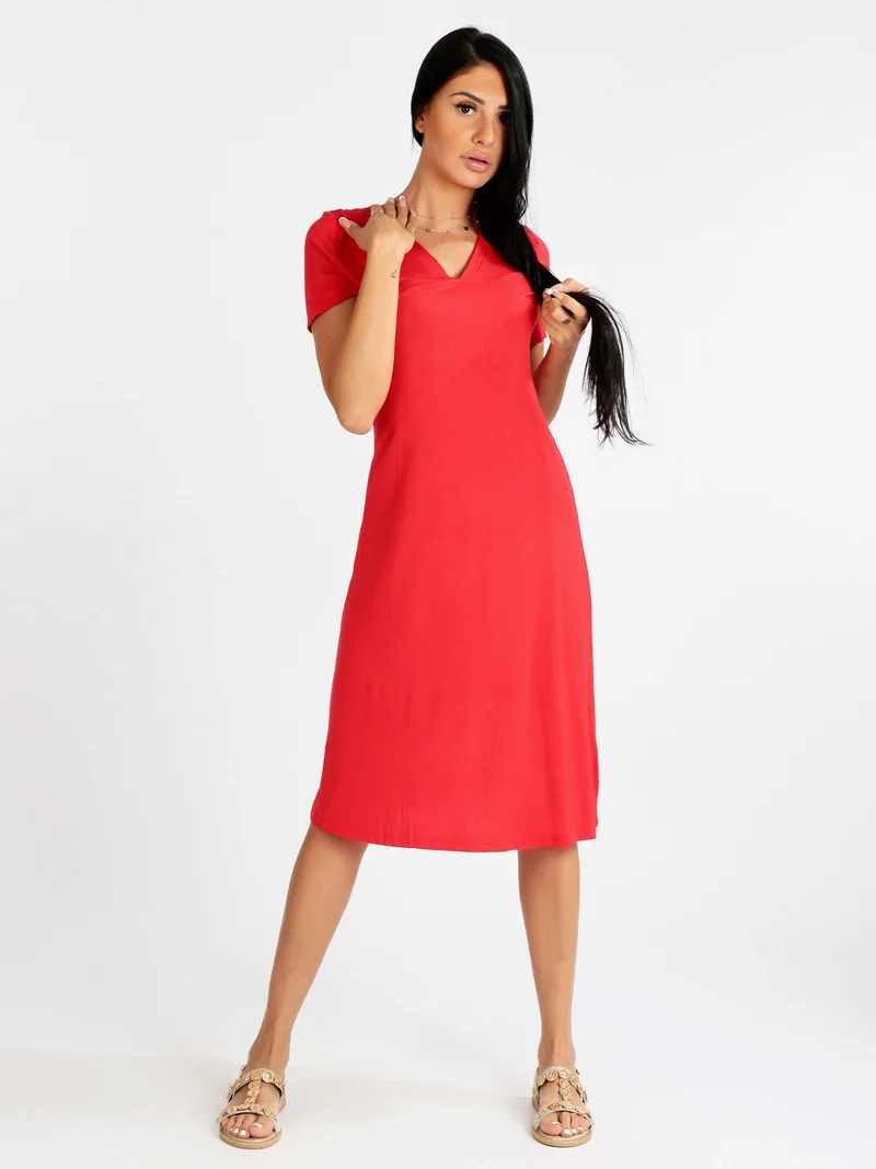 Abito lungo donna a manica corta - rosso