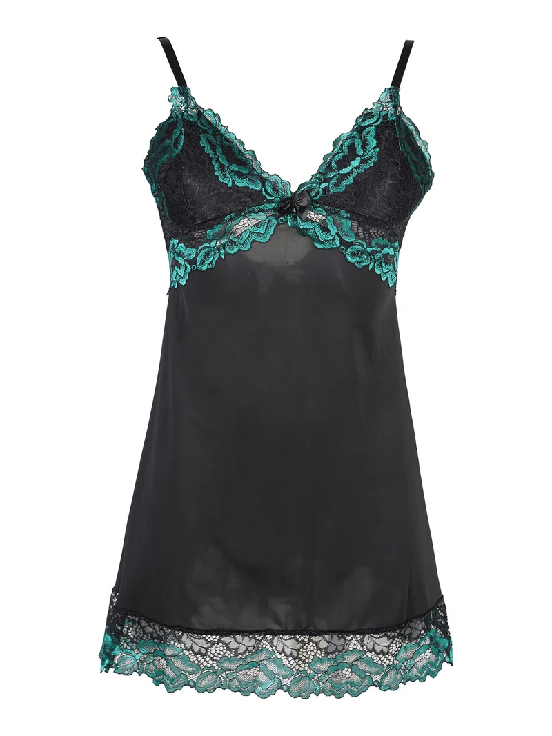 Baby doll con pizzo + perizoma - verde