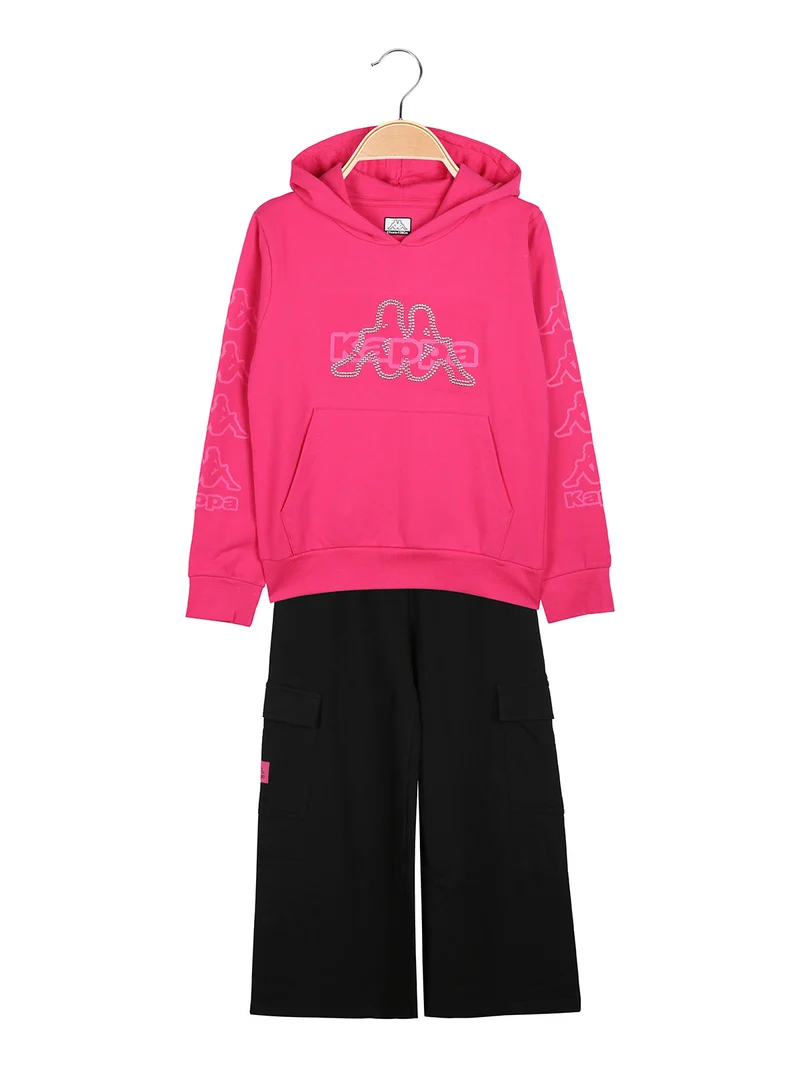 Completo tuta 2 pezzi da ragazza con cappuccio e pantaloni cargo a gamba larga - fucsia