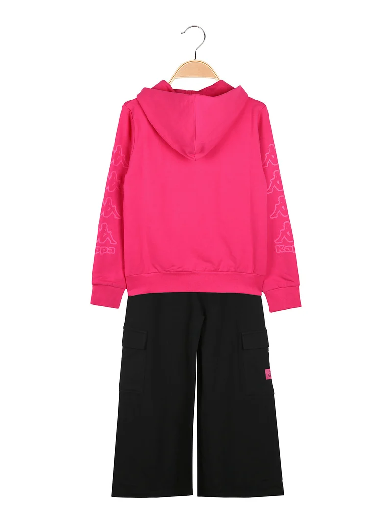 Completo tuta 2 pezzi da ragazza con cappuccio e pantaloni cargo a gamba larga - fucsia