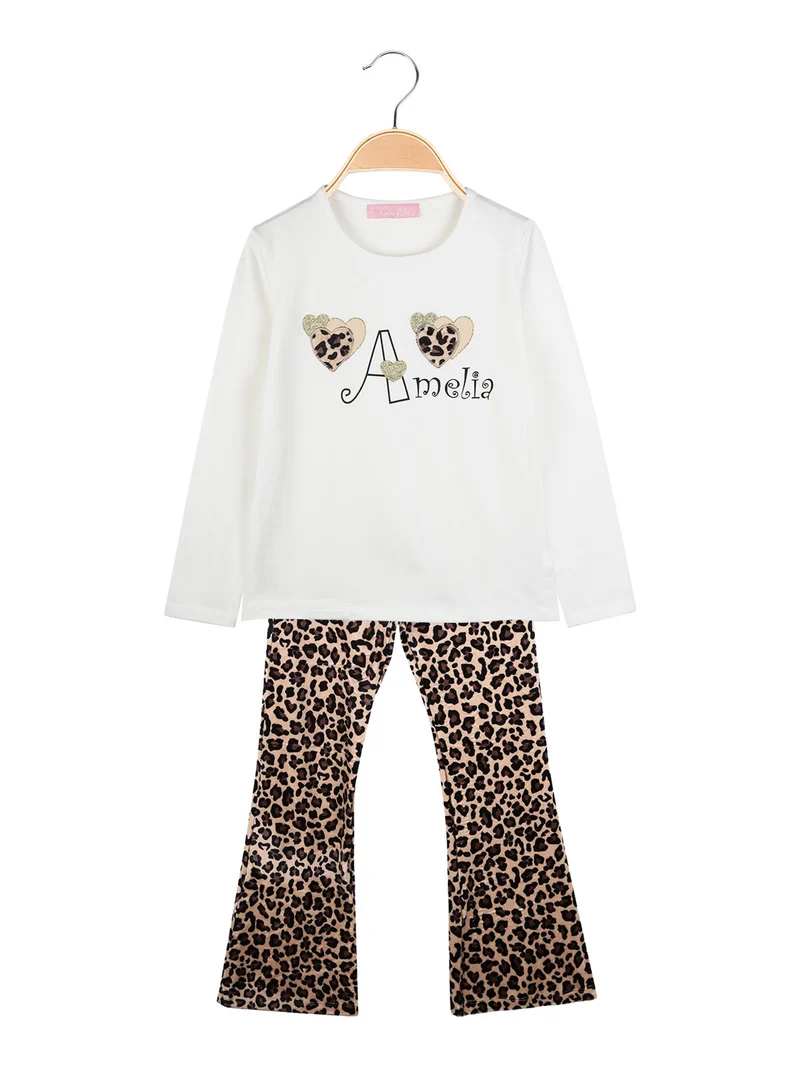 Completo animalier 2 pezzi da bambina - panna