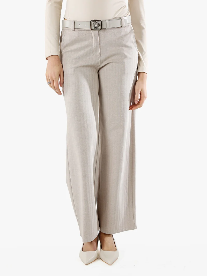Pantaloni donna a palazzo spigati con cintura - beige