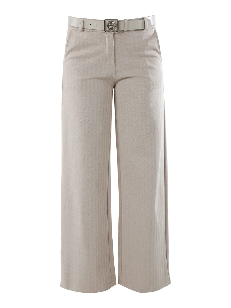 Pantaloni donna a palazzo spigati con cintura - beige