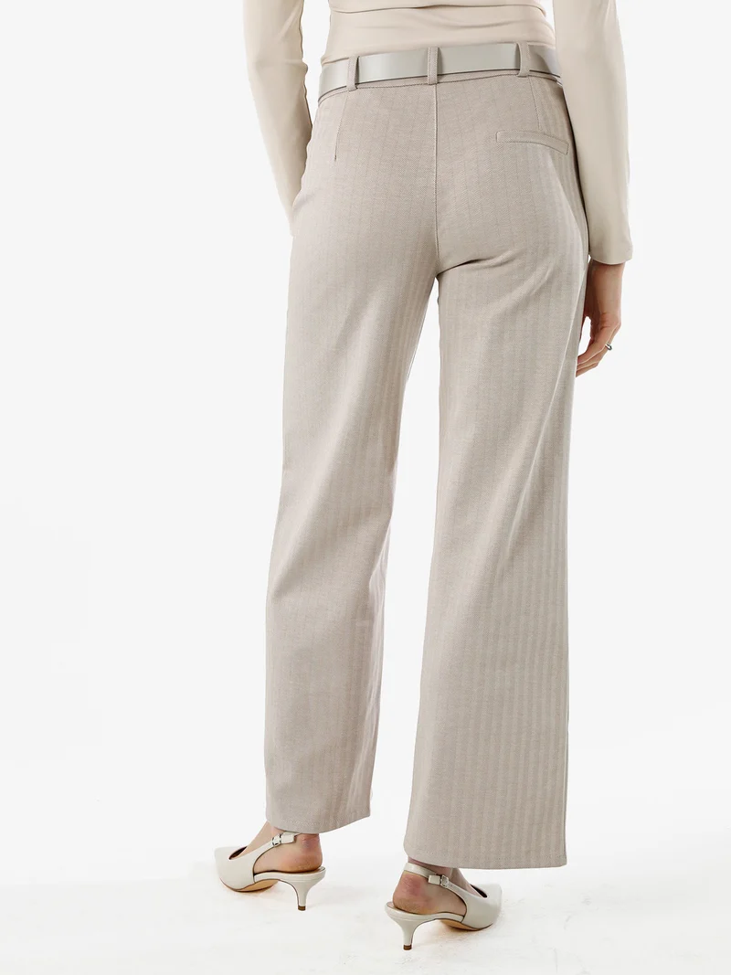 Pantaloni donna a palazzo spigati con cintura - beige