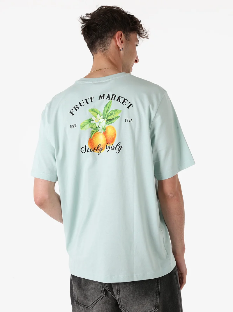 T-shirt da uomo in cotone con stampa davanti e dietro - acqua marina
