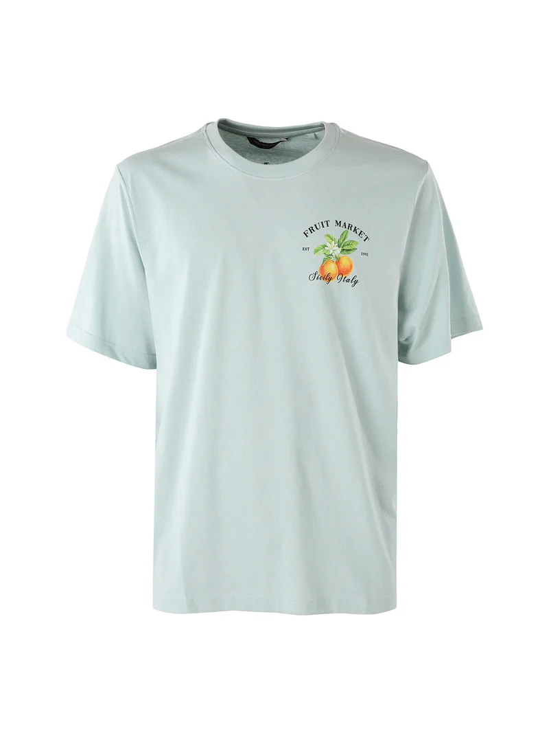 T-shirt da uomo in cotone con stampa davanti e dietro - acqua marina
