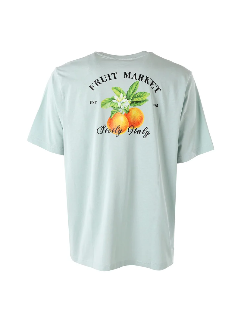 T-shirt da uomo in cotone con stampa davanti e dietro - acqua marina