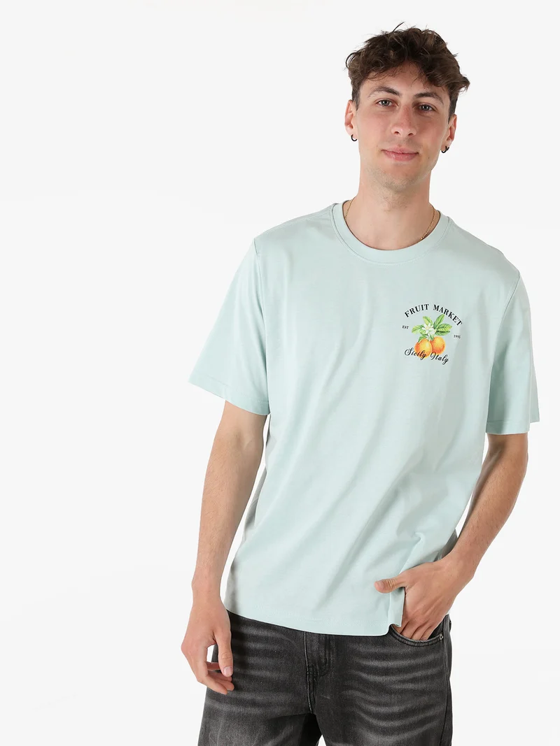 T-shirt da uomo in cotone con stampa davanti e dietro - acqua marina