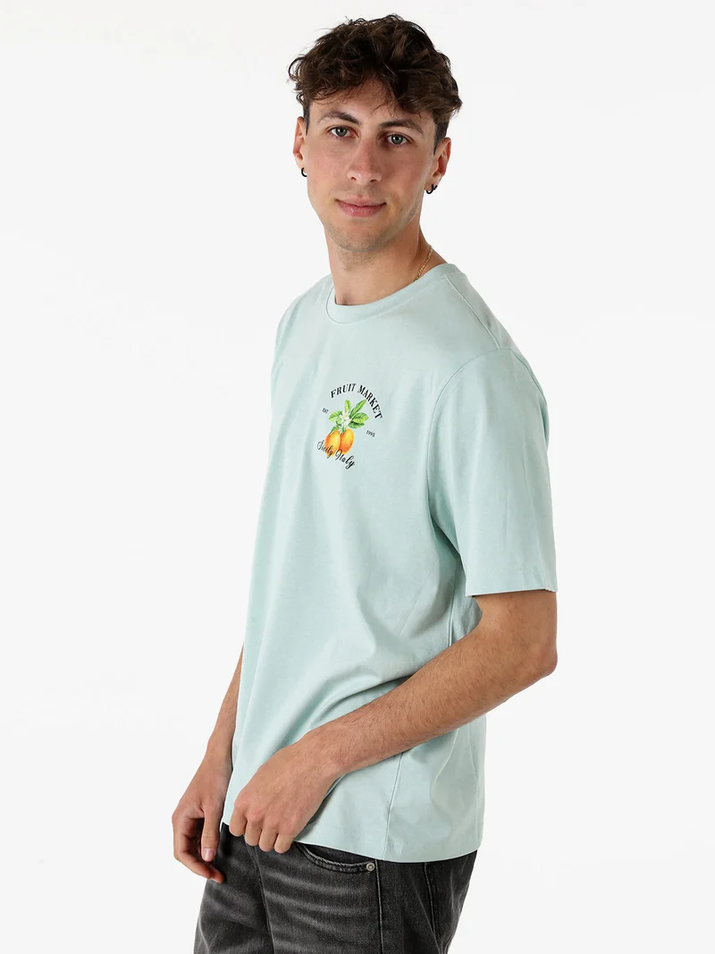 T-shirt da uomo in cotone con stampa davanti e dietro - acqua marina