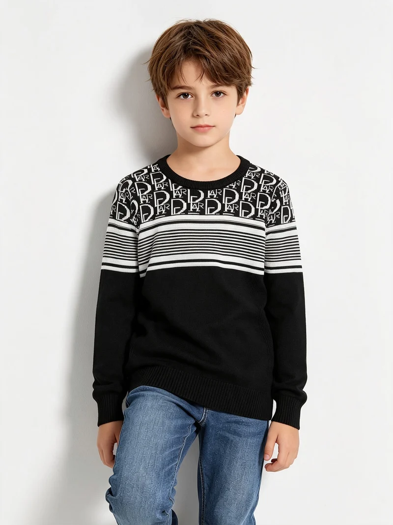 Pullover girocollo da bambino in maglia - nero