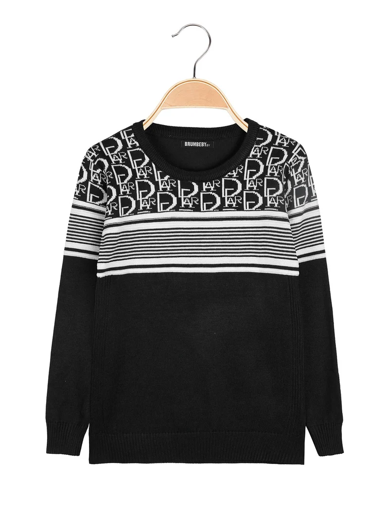 Pullover girocollo da bambino in maglia - nero