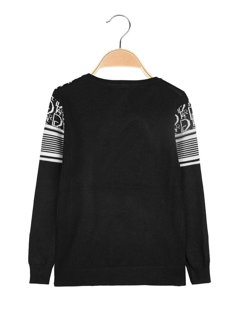 Pullover girocollo da bambino in maglia - nero