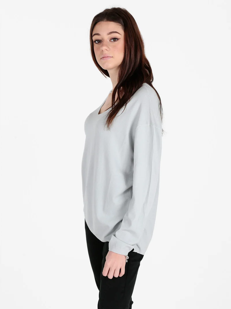Pullover donna oversize in maglia scollo V - perla