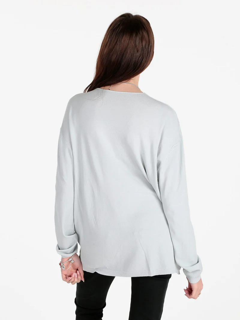 Pullover donna oversize in maglia scollo V - perla