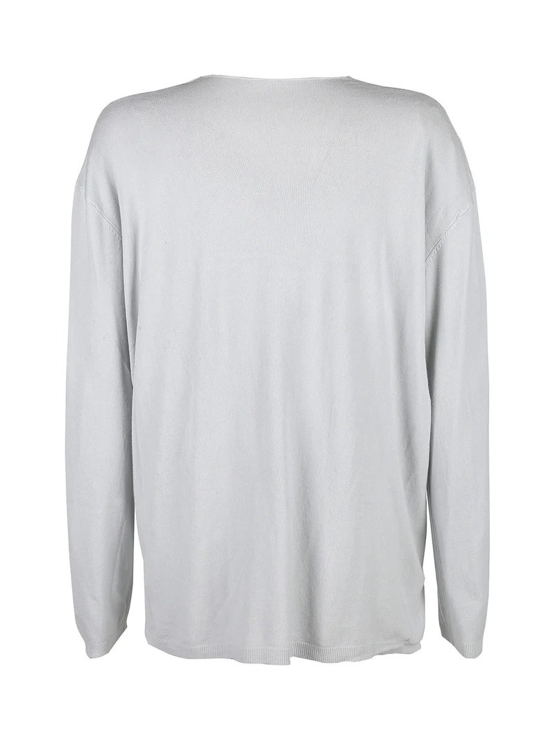 Pullover donna oversize in maglia scollo V - perla