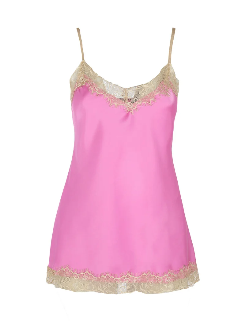 Top donna effetto raso con pizzo - fucsia