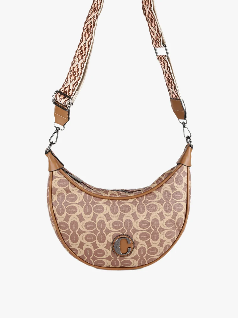 Borsetta hobo a tracolla con stampe - marrone