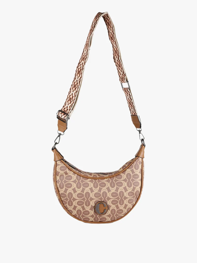 Borsetta hobo a tracolla con stampe - marrone
