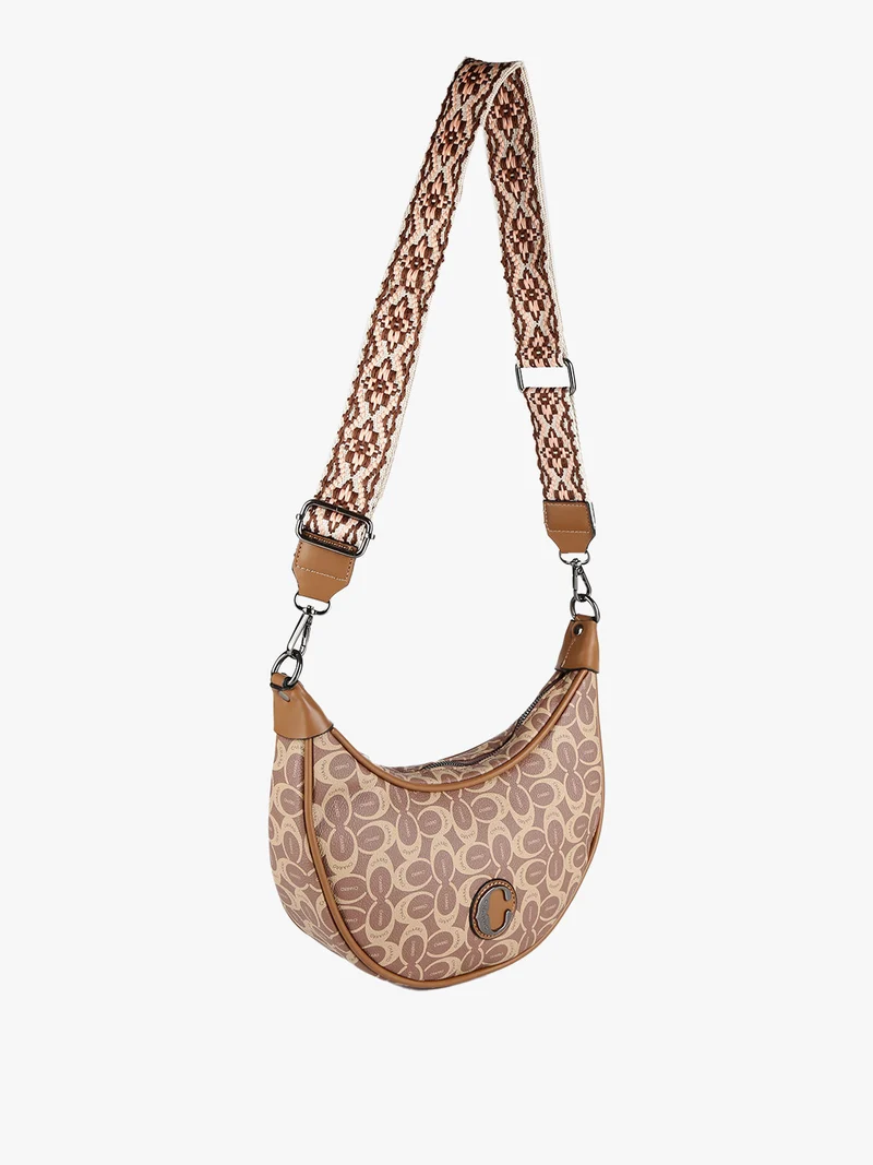 Borsetta hobo a tracolla con stampe - marrone