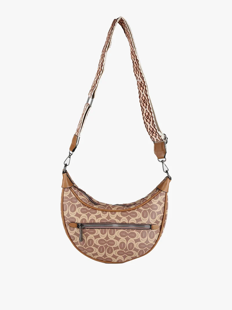 Borsetta hobo a tracolla con stampe - marrone
