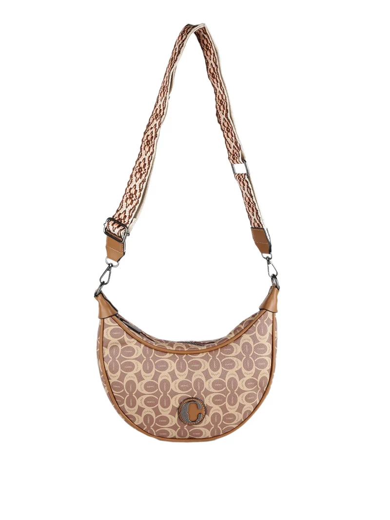 Borsetta hobo a tracolla con stampe - marrone
