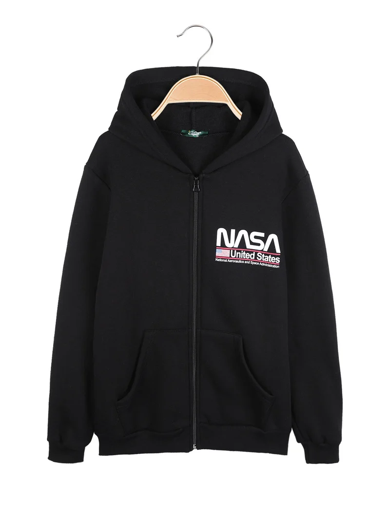 Felpa da ragazzo con cappuccio e zip - nero