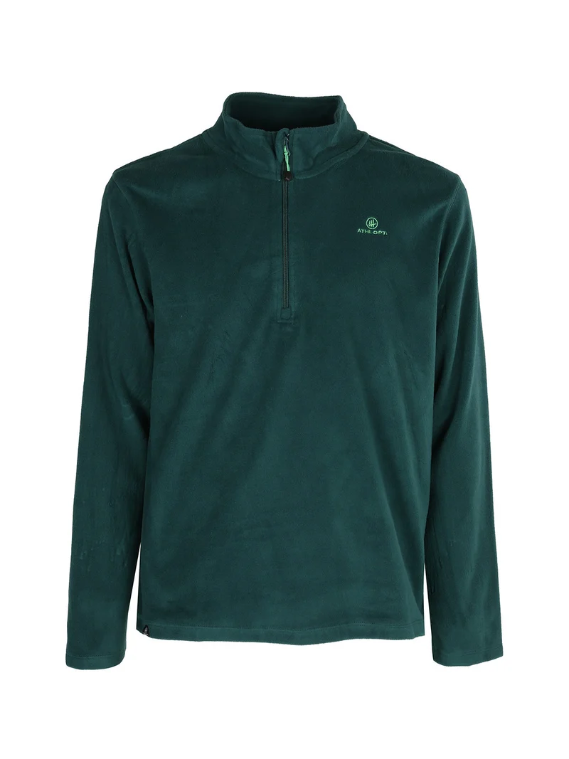 Felpa da uomo mezza zip in micropile - verde scuro