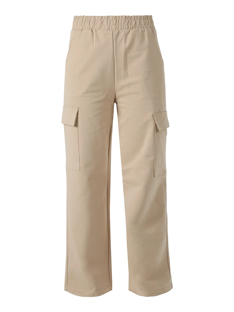 Pantaloni tuta da donna con tasconi a gamba dritta - khaki