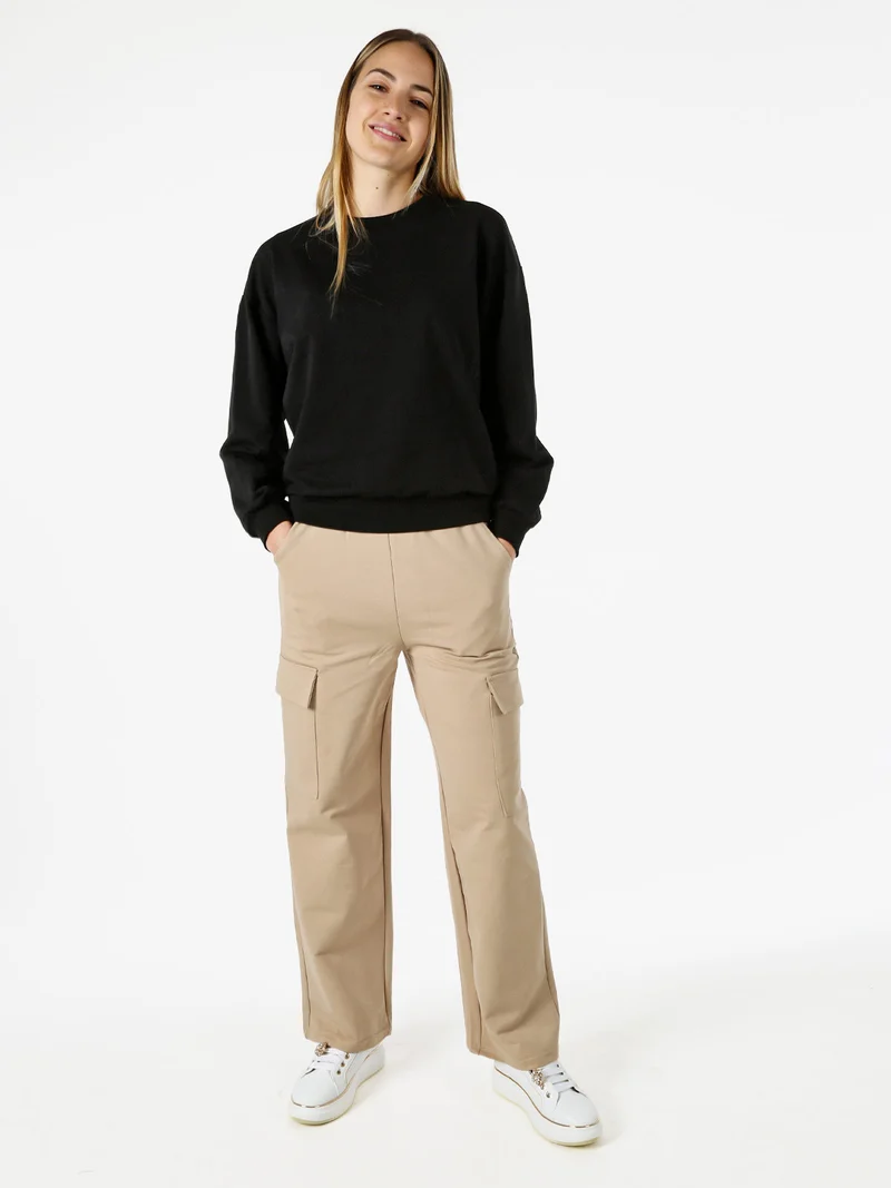Pantaloni tuta da donna con tasconi a gamba dritta - khaki