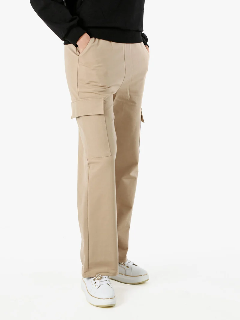Pantaloni tuta da donna con tasconi a gamba dritta - khaki