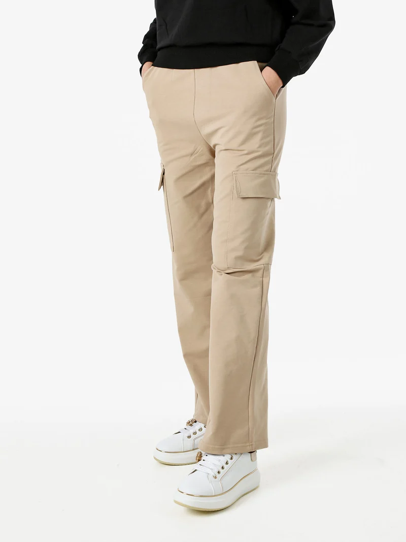 Pantaloni tuta da donna con tasconi a gamba dritta - khaki