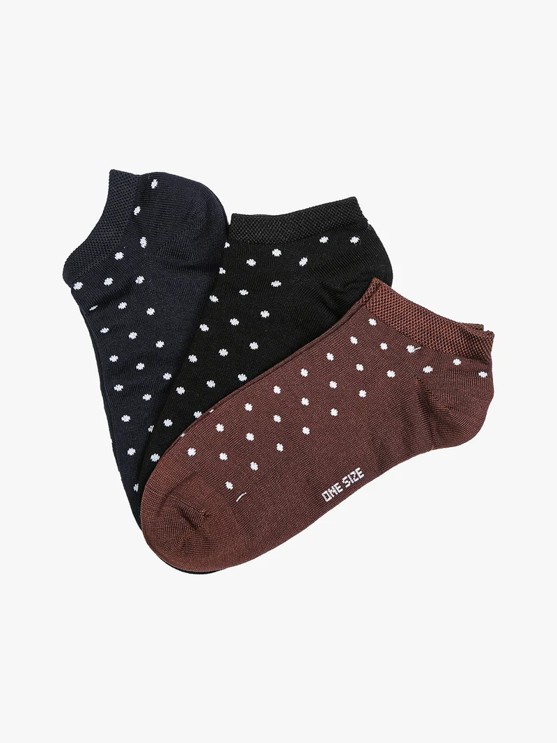 Confezione da 3 paia di calze corte sneakers da donna a pois - marrone