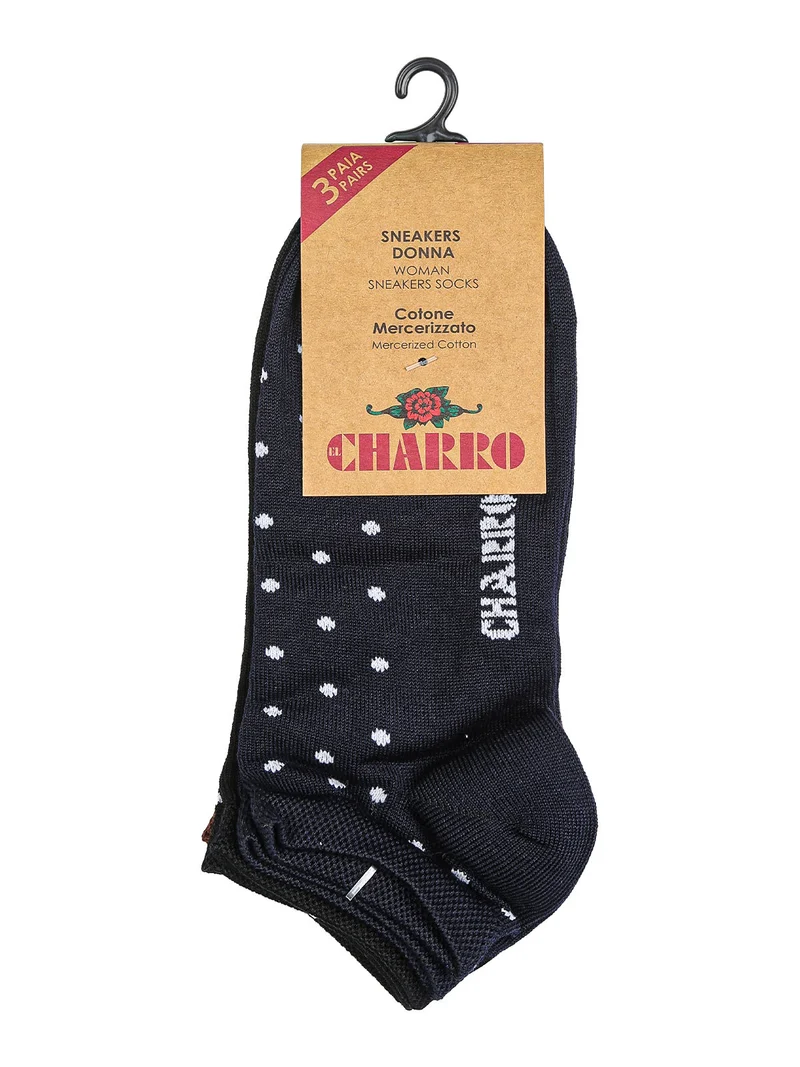 Confezione da 3 paia di calze corte sneakers da donna a pois - marrone