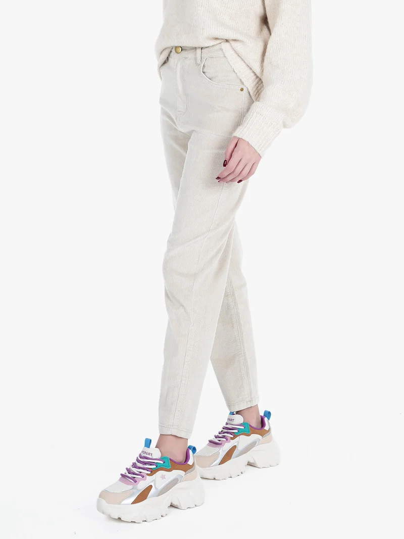 Pantaloni donna in velluto a coste - beige
