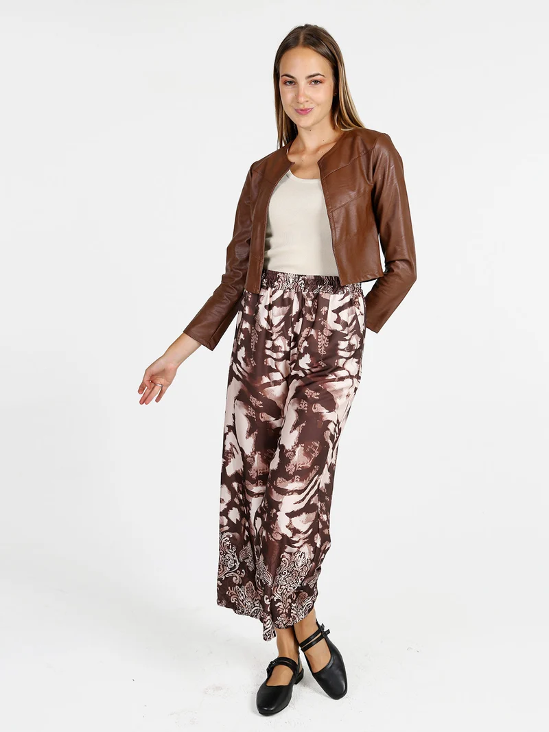 Blazer donna aperto in ecopelle - marrone