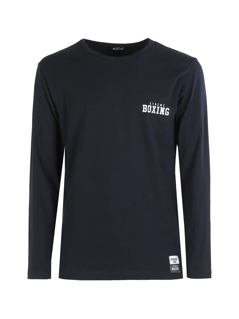T-shirt da uomo a maniche lunghe in cotone con logo - blu scuro