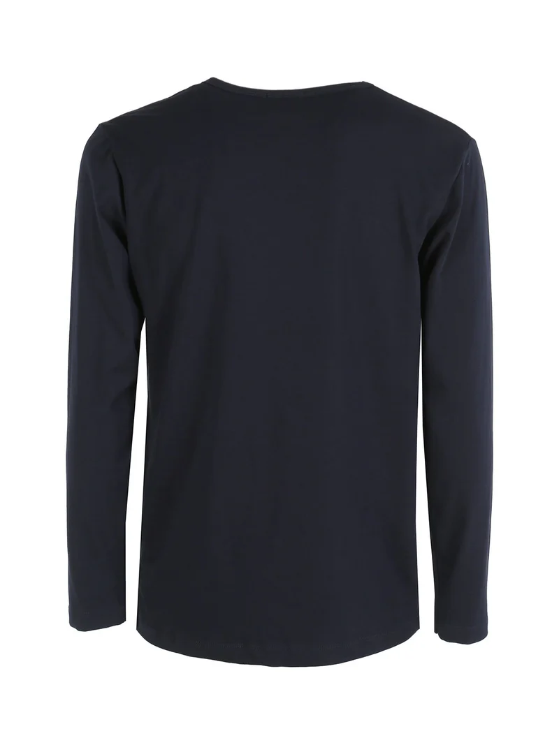 T-shirt da uomo a maniche lunghe in cotone con logo - blu scuro