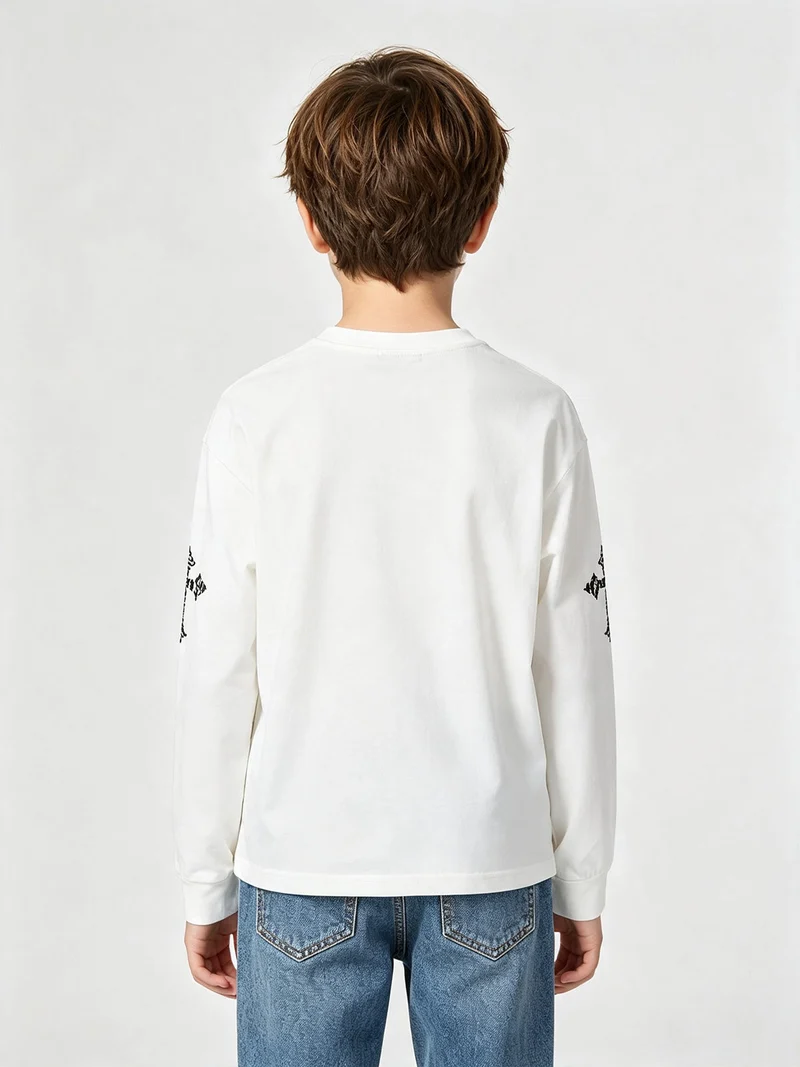 Felpa girocollo da bambino in cotone con stampe - bianco