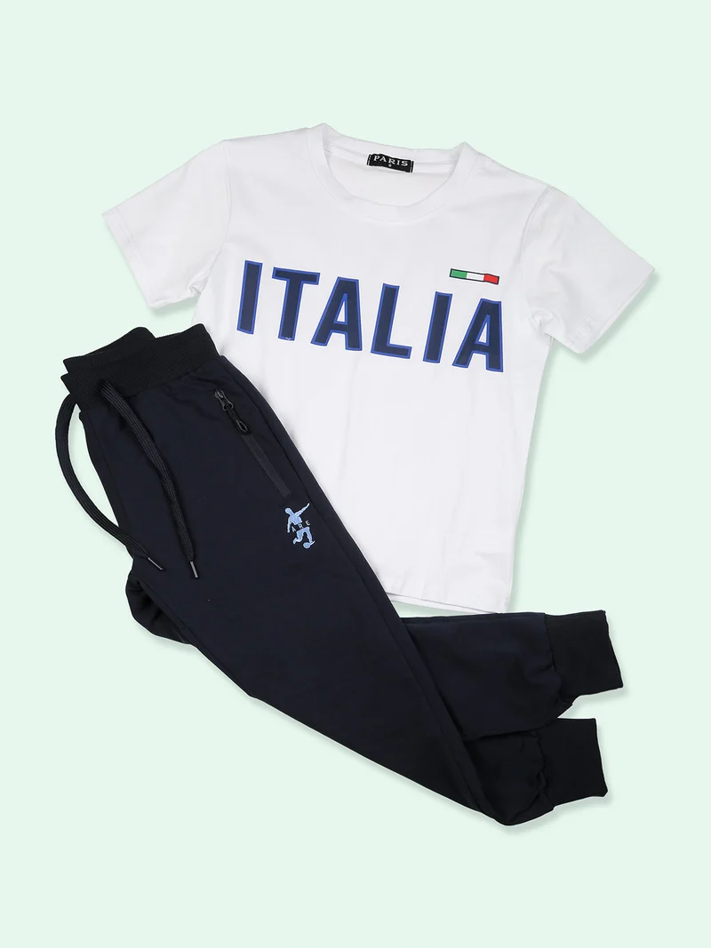 Pantaloni tuta da bambino con coulisse e polsini - blu scuro