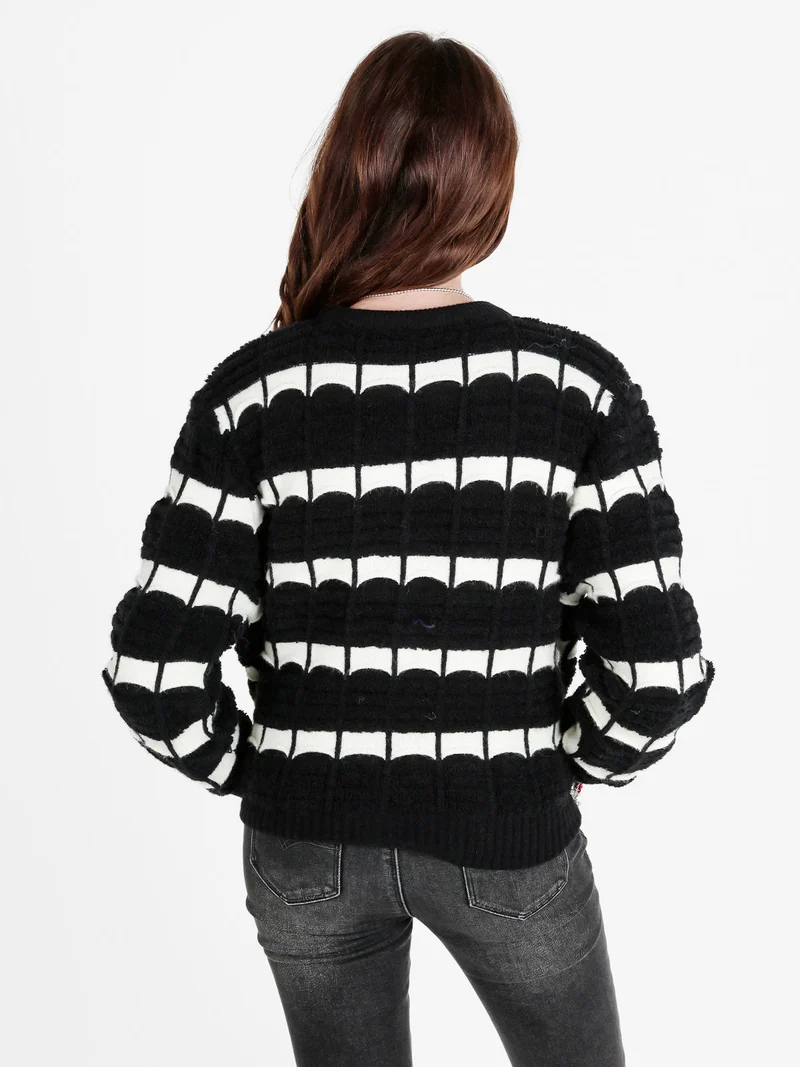 Cardigan donna in maglia bicolore con bottoni - nero