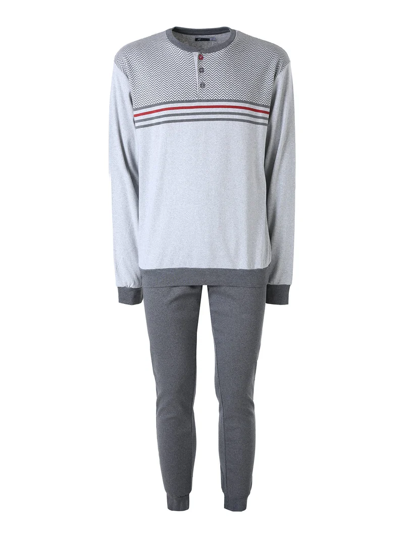 Pigiama lungo da uomo in cotone interlock - grigio