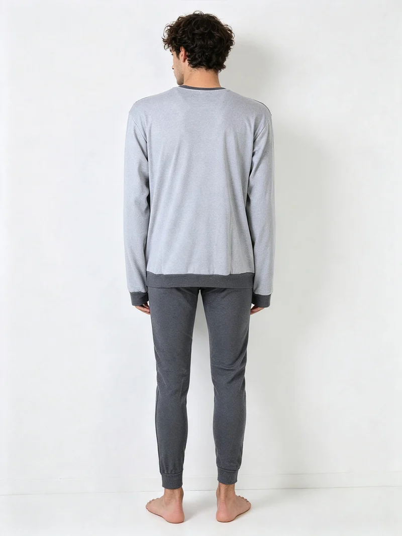 Pigiama lungo da uomo in cotone interlock - grigio