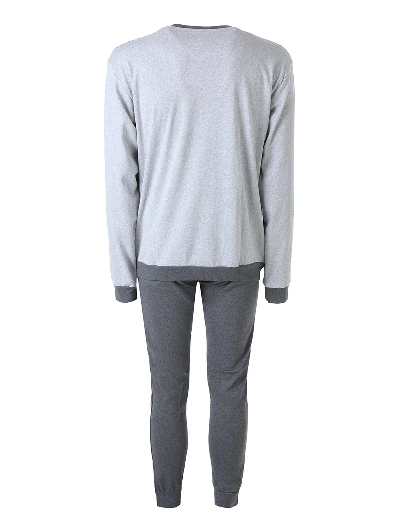 Pigiama lungo da uomo in cotone interlock - grigio