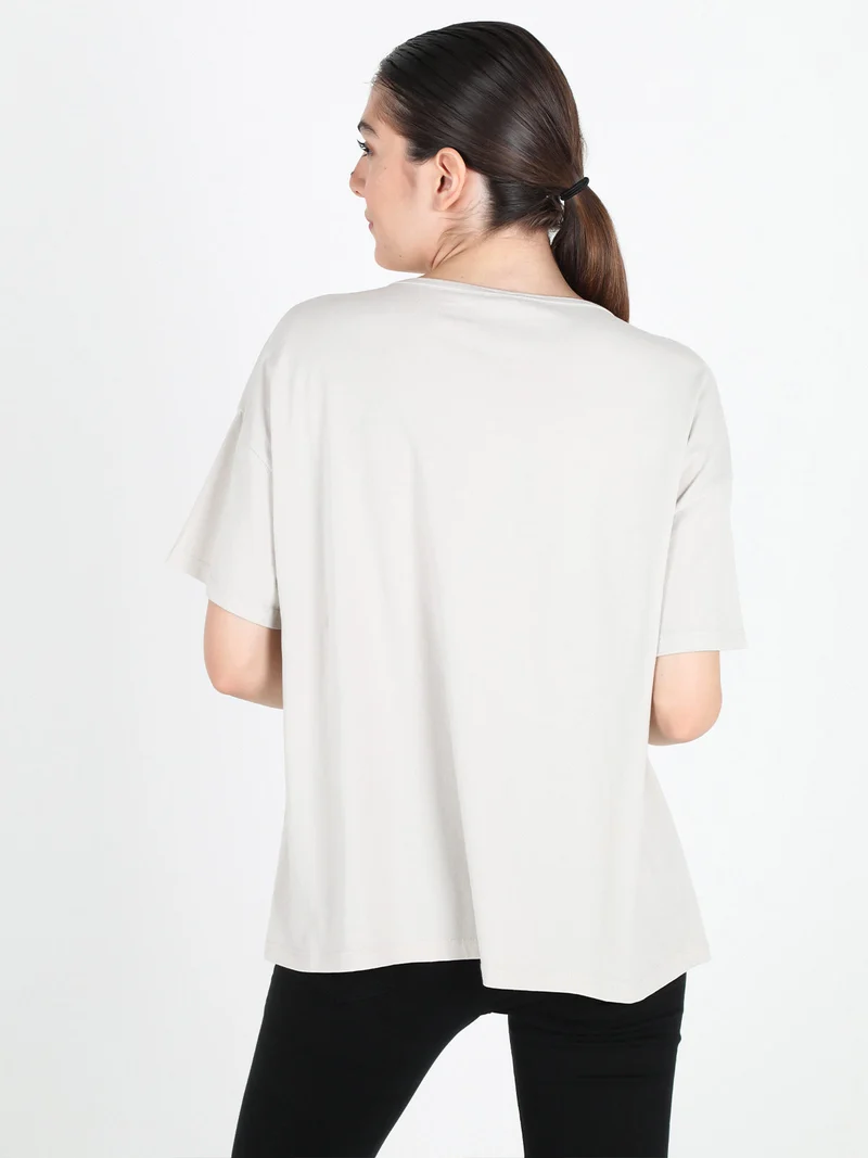 Maxi t-shirt donna oversize in cotone - beige