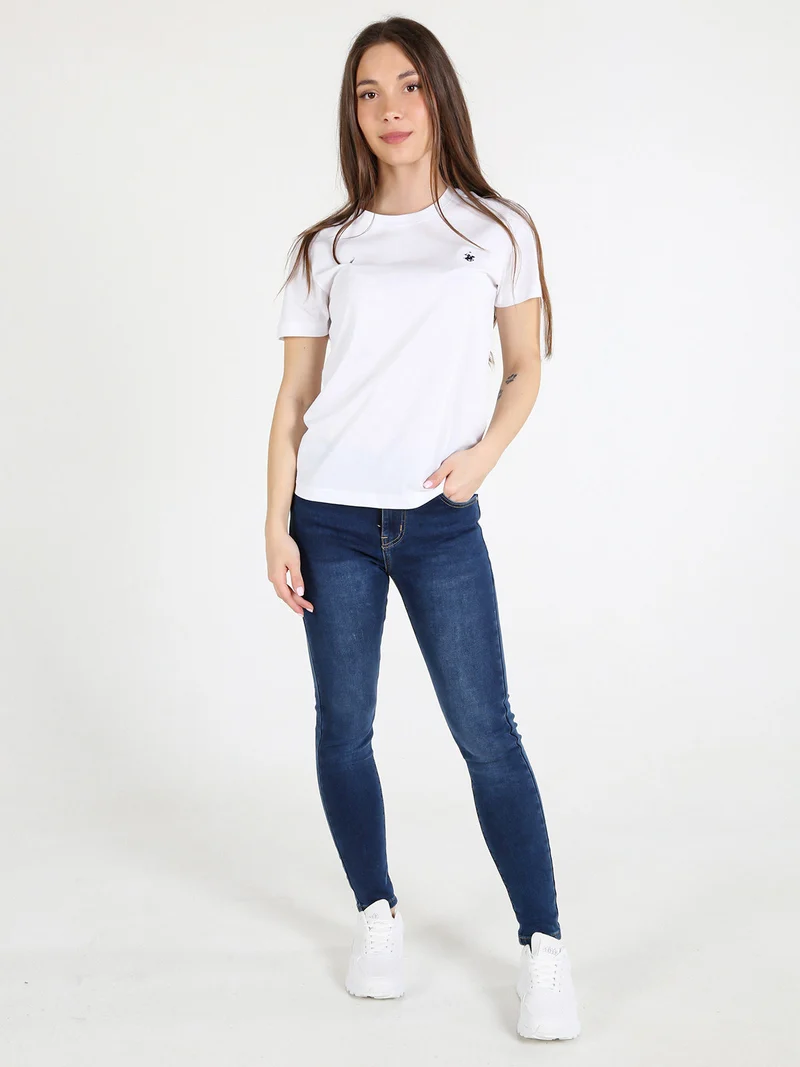 T-shirt girocollo da donna in cotone - bianco