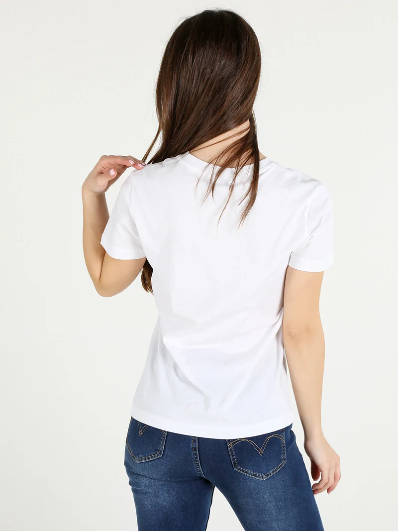 T-shirt girocollo da donna in cotone - bianco