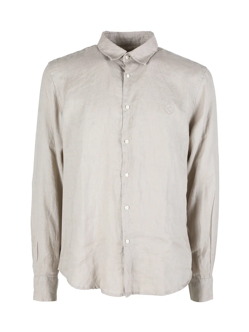 Camicia in lino da uomo a maniche lunghe - taupe