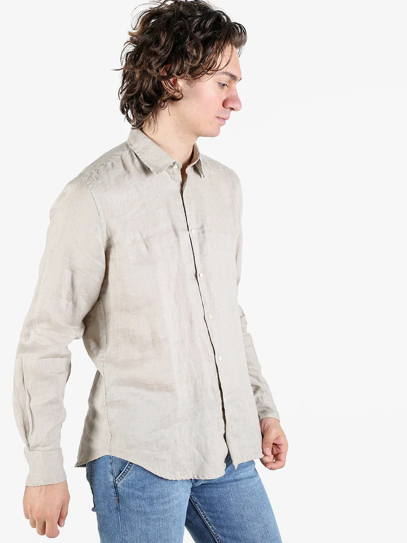 Camicia in lino da uomo a maniche lunghe - taupe