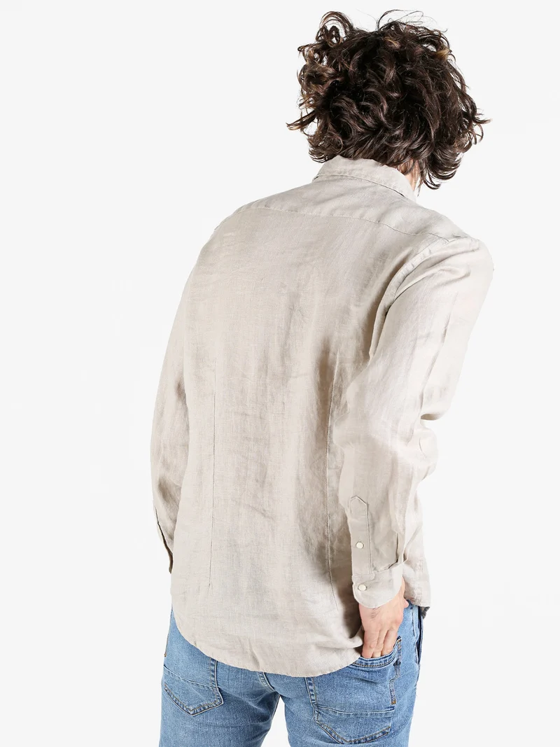 Camicia in lino da uomo a maniche lunghe - taupe